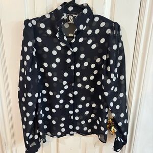 Barneys New York Black and White Notched Collar Blouse